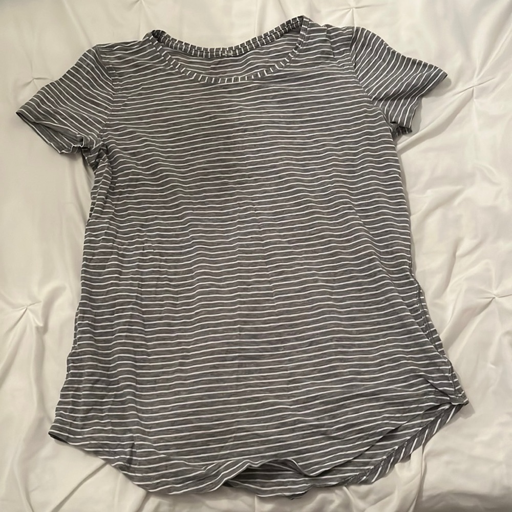 lululemon athletica Love Crew Gray and White Striped Short Sleeve Tee